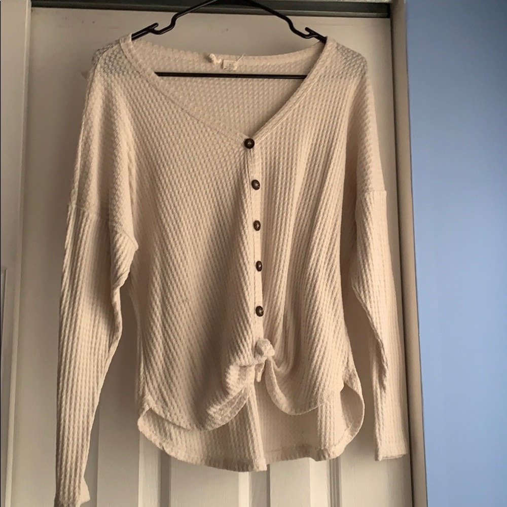 Button Waffle Knit Top